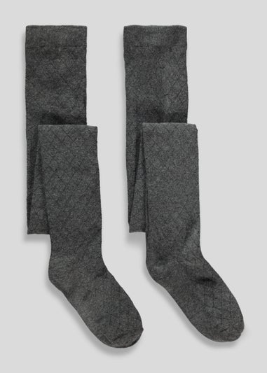 Girls 2 Pack Grey Diamond Tights (4-13yrs)