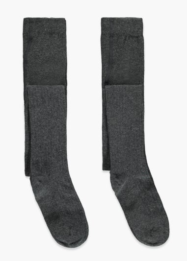 Girls 2 Pack Grey Ribbed Tights (4-13yrs)