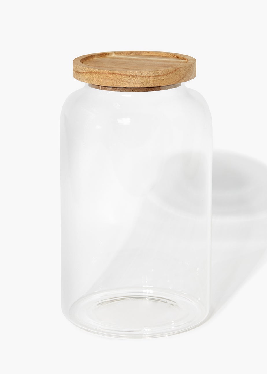 Large Wood Lid Glass Storage Jar (24cm x 14cm)