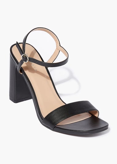Black Square Toe Block Heel Sandals