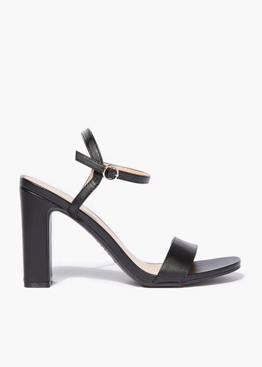 Black Square Toe Block Heel Sandals