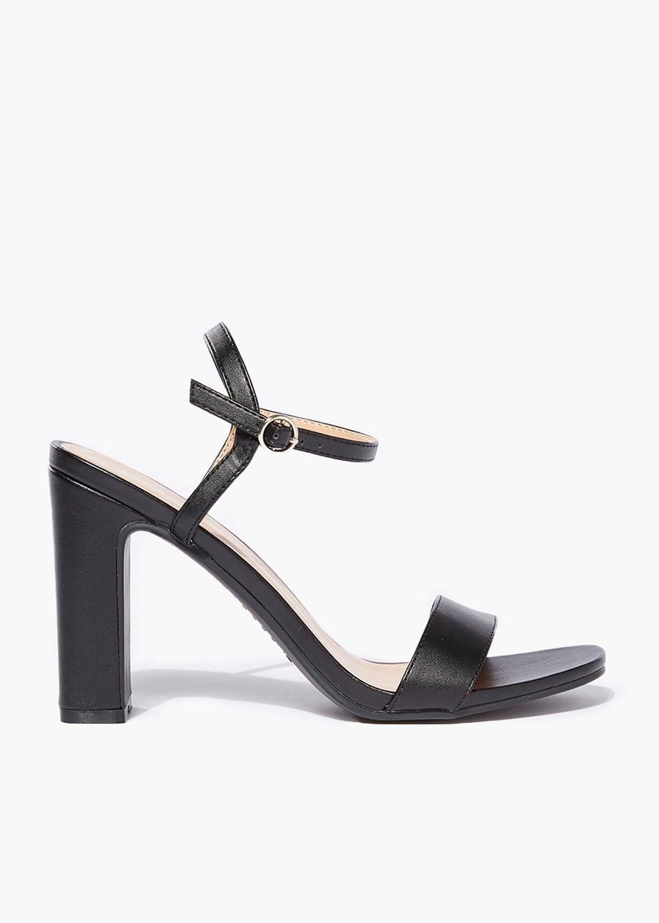 Black Square Toe Block Heel Sandals