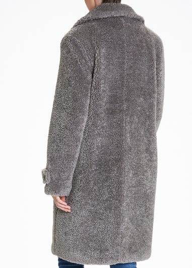Grey Teddy Fleece Double Breasted Coat