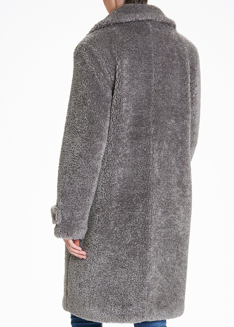 Grey Teddy Fleece Double Breasted Coat