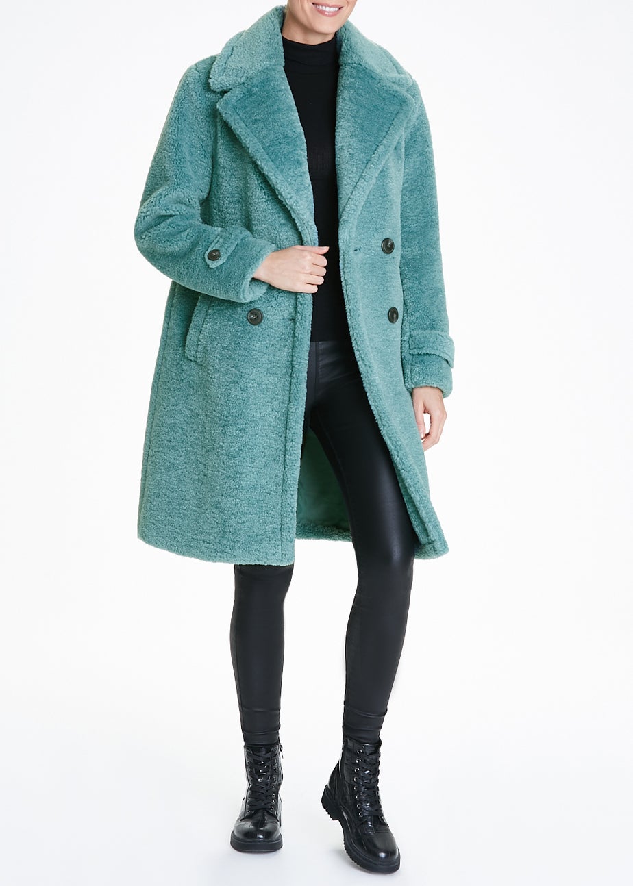 Teal Teddy Fleece Double Breasted Coat