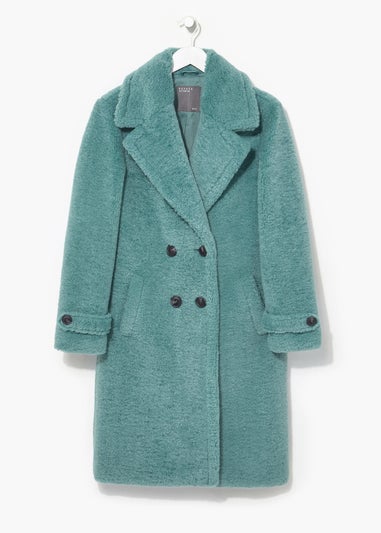 Teal Teddy Fleece Double Breasted Coat