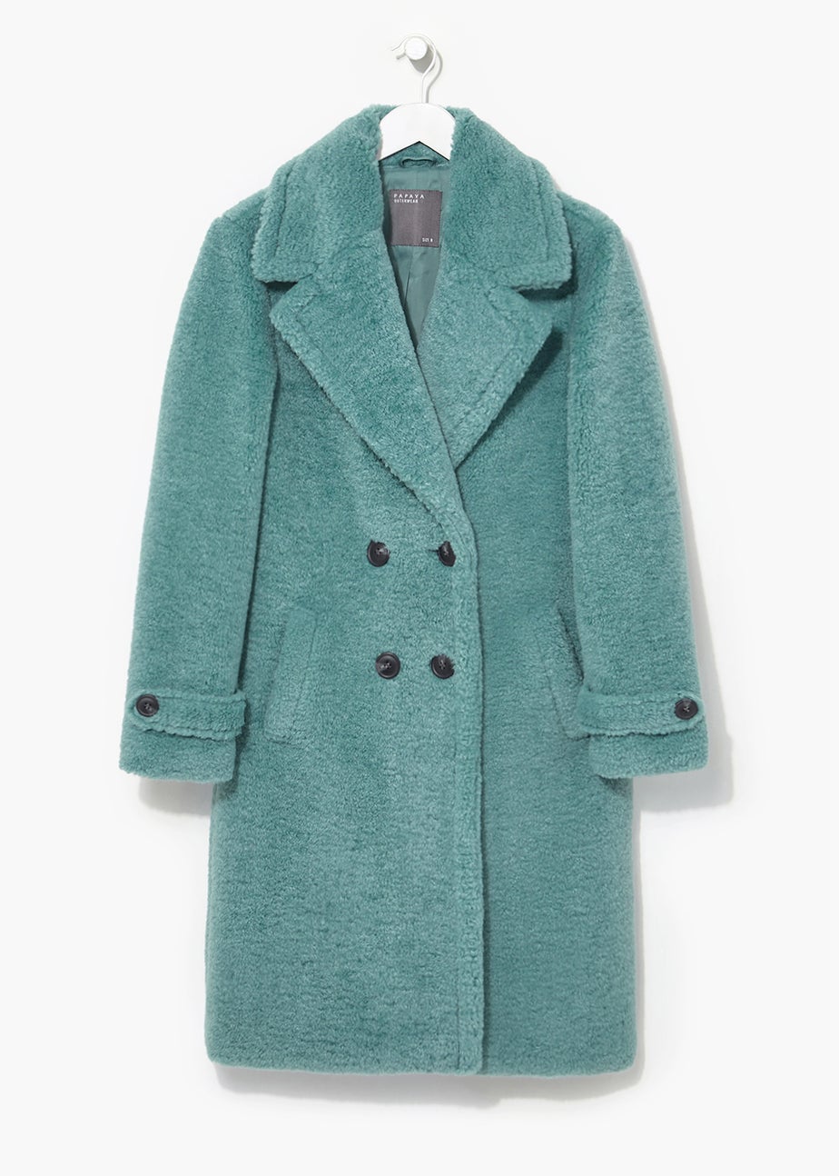 Teal Teddy Fleece Double Breasted Coat