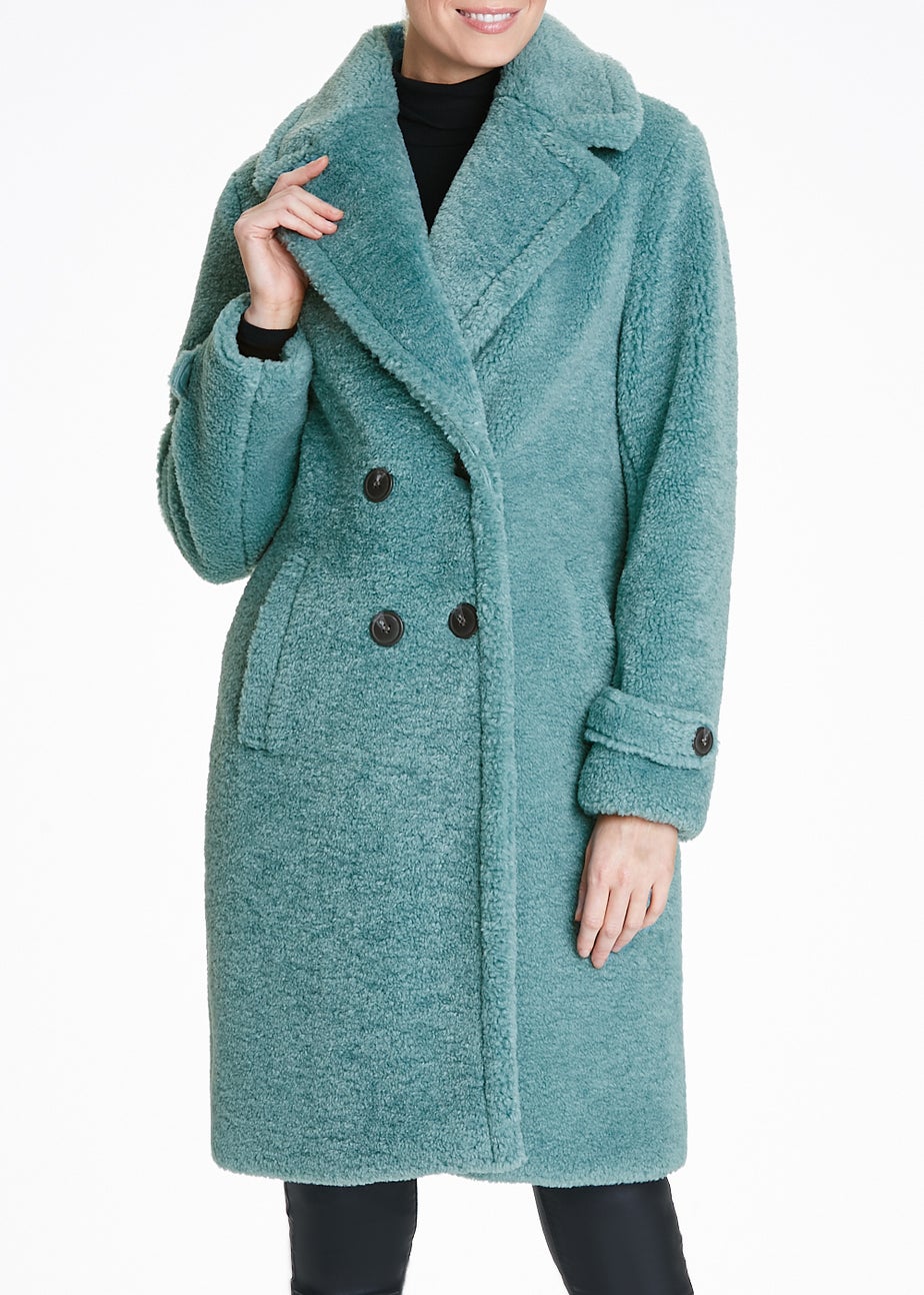 Teal Teddy Fleece Double Breasted Coat