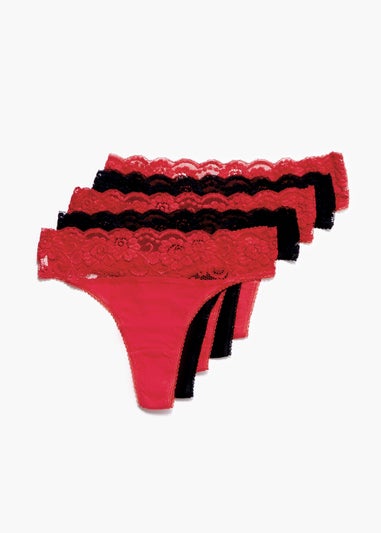5 Pack Lace Trim Thongs