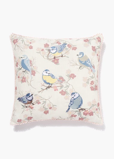 Pink Embroidered Birds Cushion (46cm x 46cm)