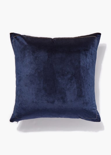 Navy Velvet Bee Embroidered Cushion (46cm x 46cm)