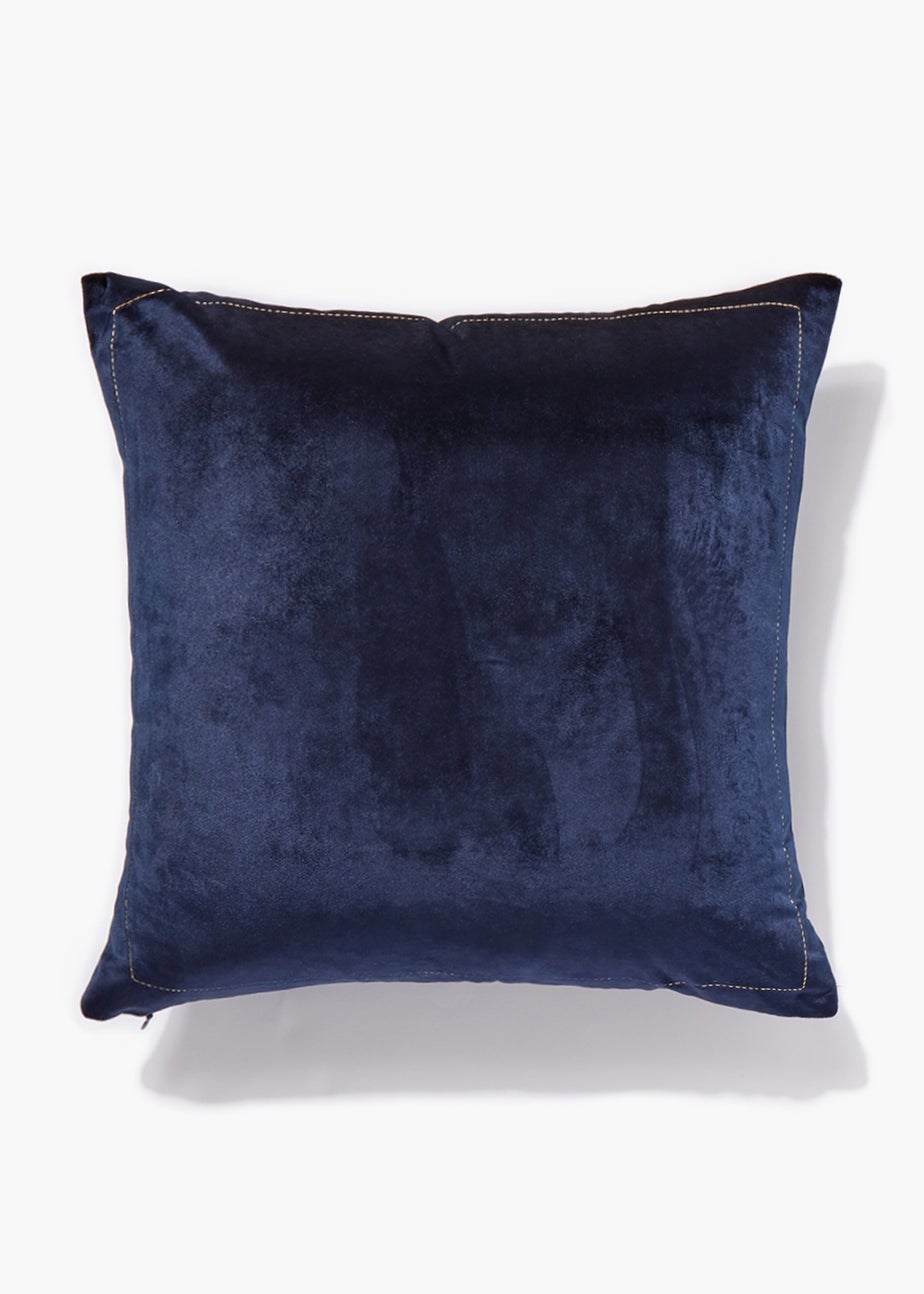 Navy Velvet Bee Embroidered Cushion (46cm x 46cm)