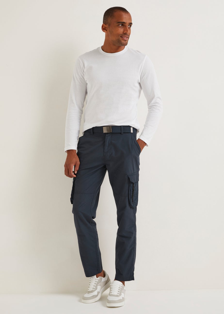 Navy Belted Utility Cargo Trousers