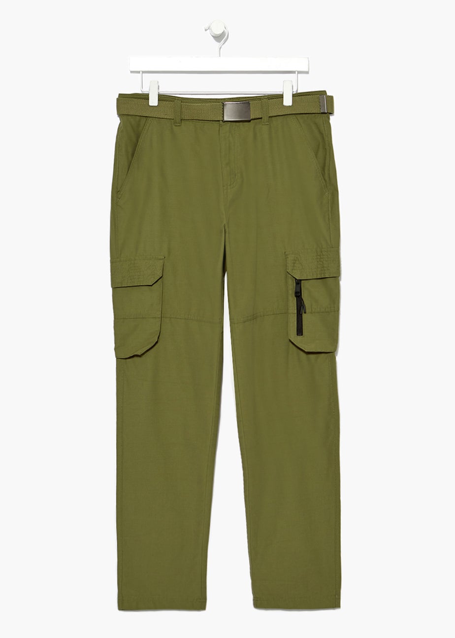 Khaki Belted Utility Cargo Trousers