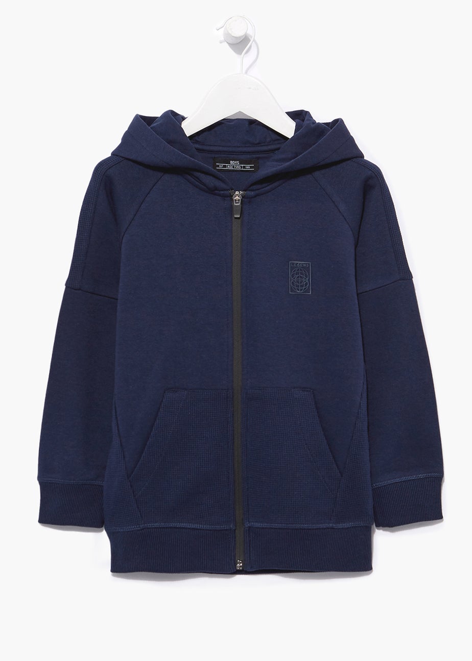 Boys Navy Waffle Zip Up Hoodie (4-15yrs)