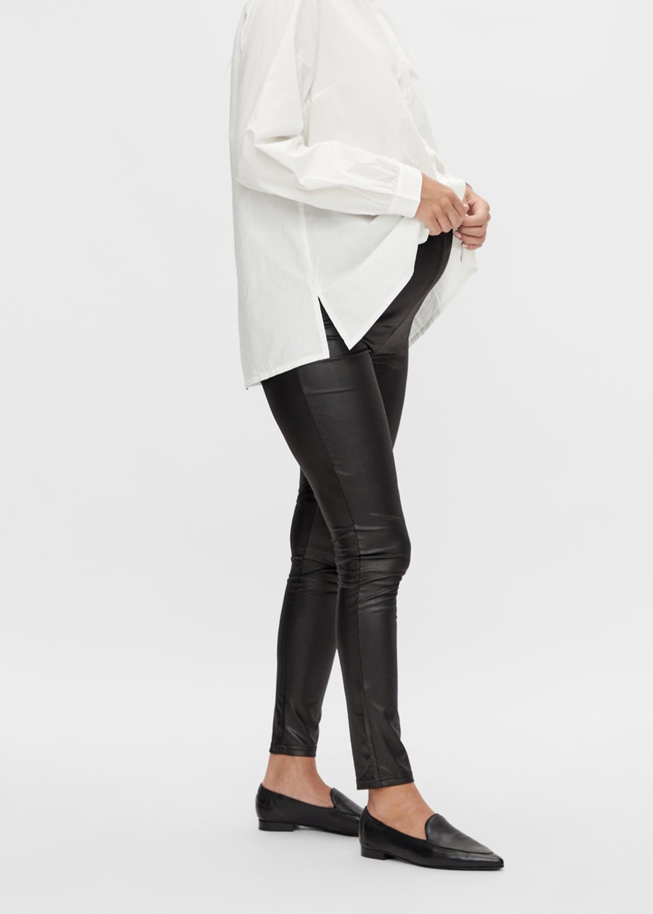 Mamalicious Maternity Black Wet Look Leggings