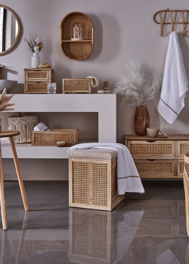 Wooden Cane Bathroom Storage Tray (40cm x 18cm x 13cm)