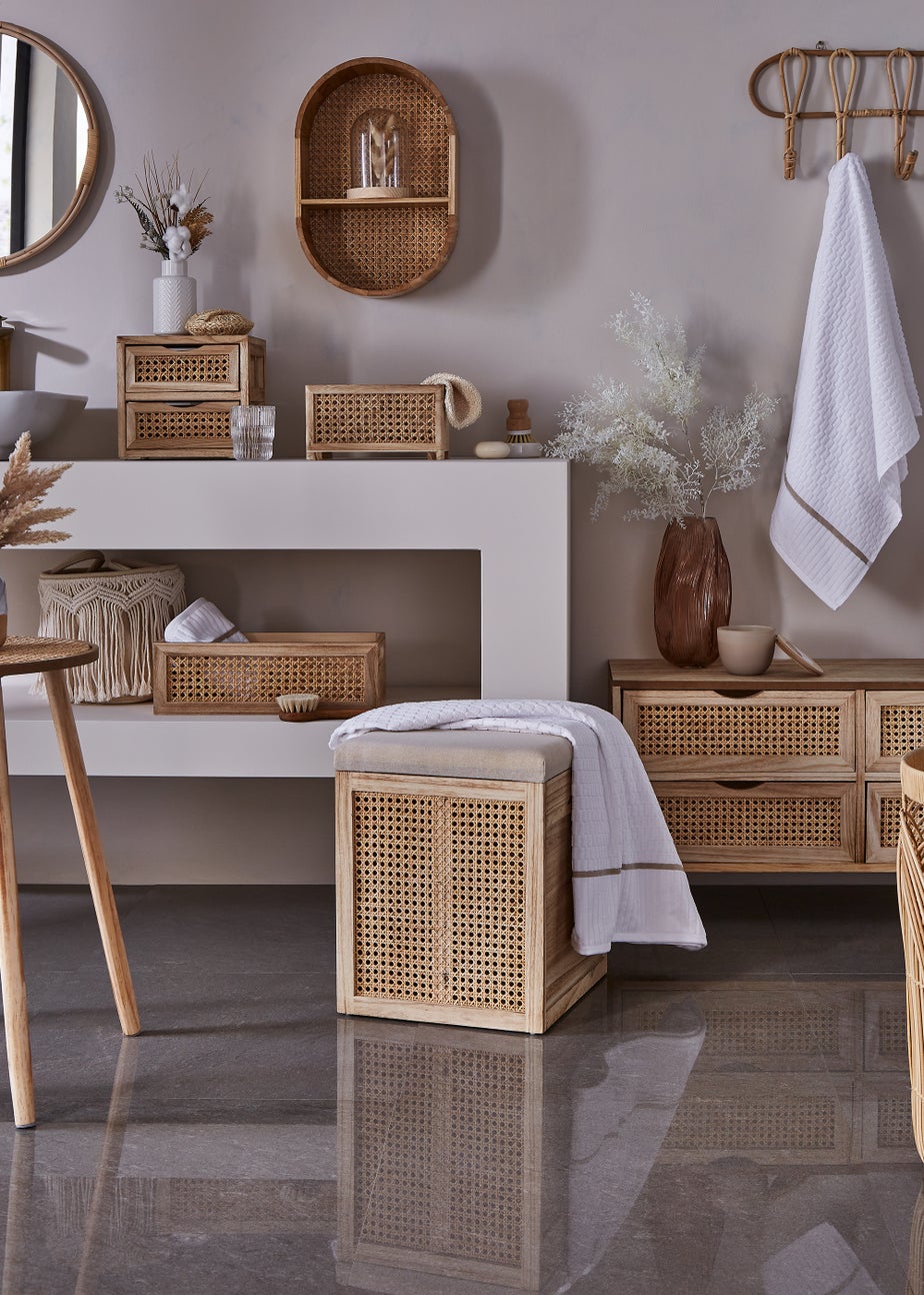 Wooden Cane Bathroom Storage Tray (40cm x 18cm x 13cm)