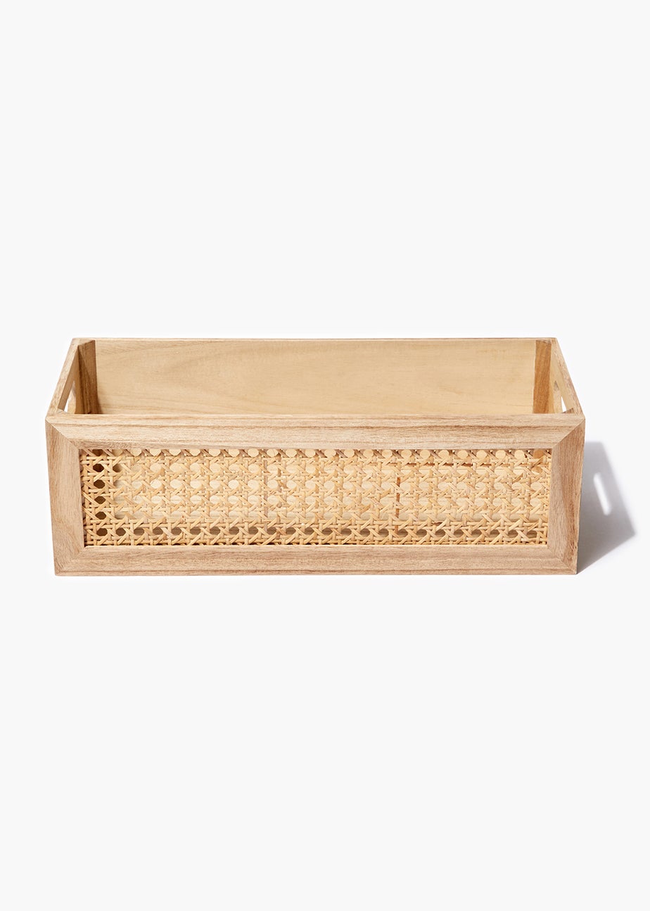 Wooden Cane Bathroom Storage Tray (40cm x 18cm x 13cm)