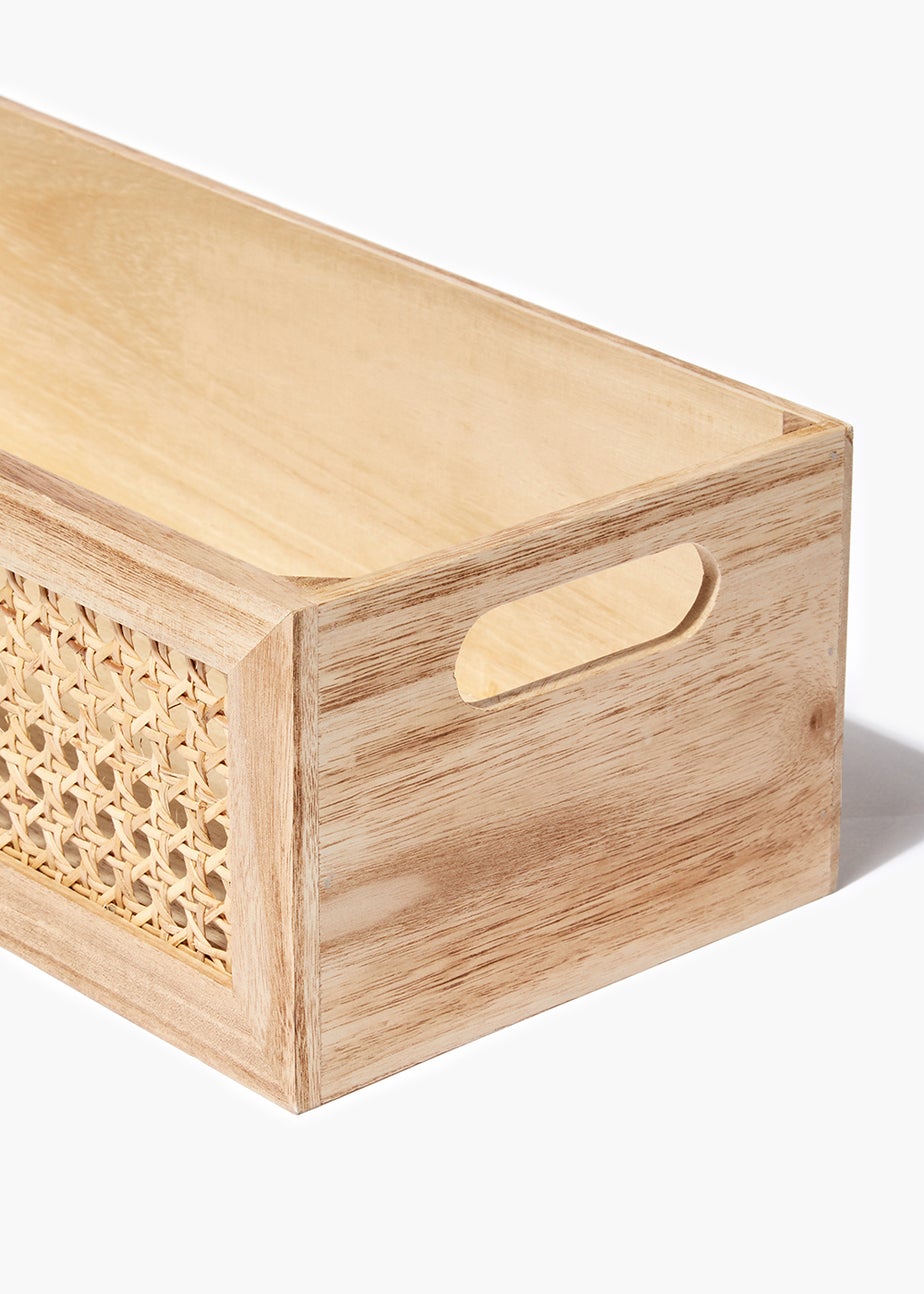 Wooden Cane Bathroom Storage Tray (40cm x 18cm x 13cm)