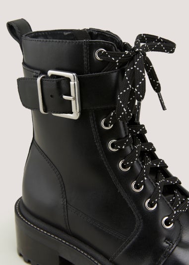 Black Leather Square Toe Boots