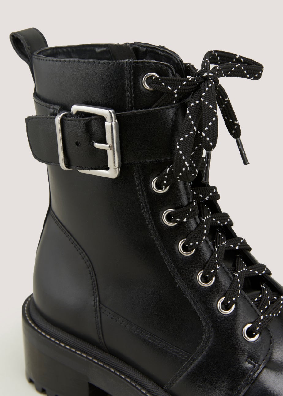 Black Leather Square Toe Boots