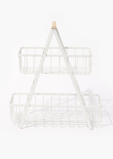 White Wire Two Tier Storage Basket (37cm x 35.5cm x 17cm)