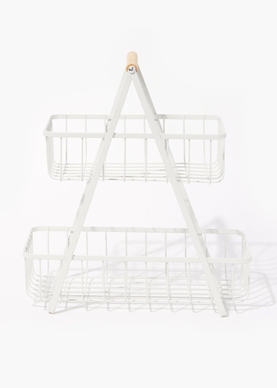 White Wire Two Tier Storage Basket (37cm x 35.5cm x 17cm)