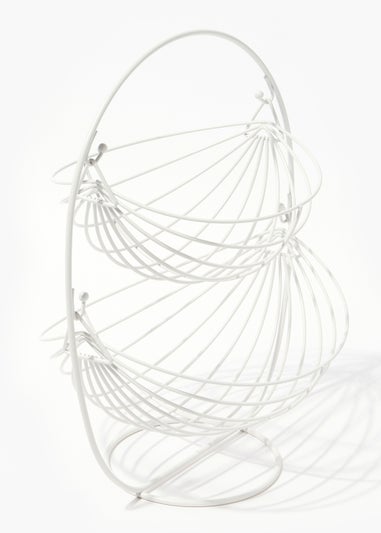 White Wire Two Tier Fruit Basket (40cm x 30cm x 25cm)