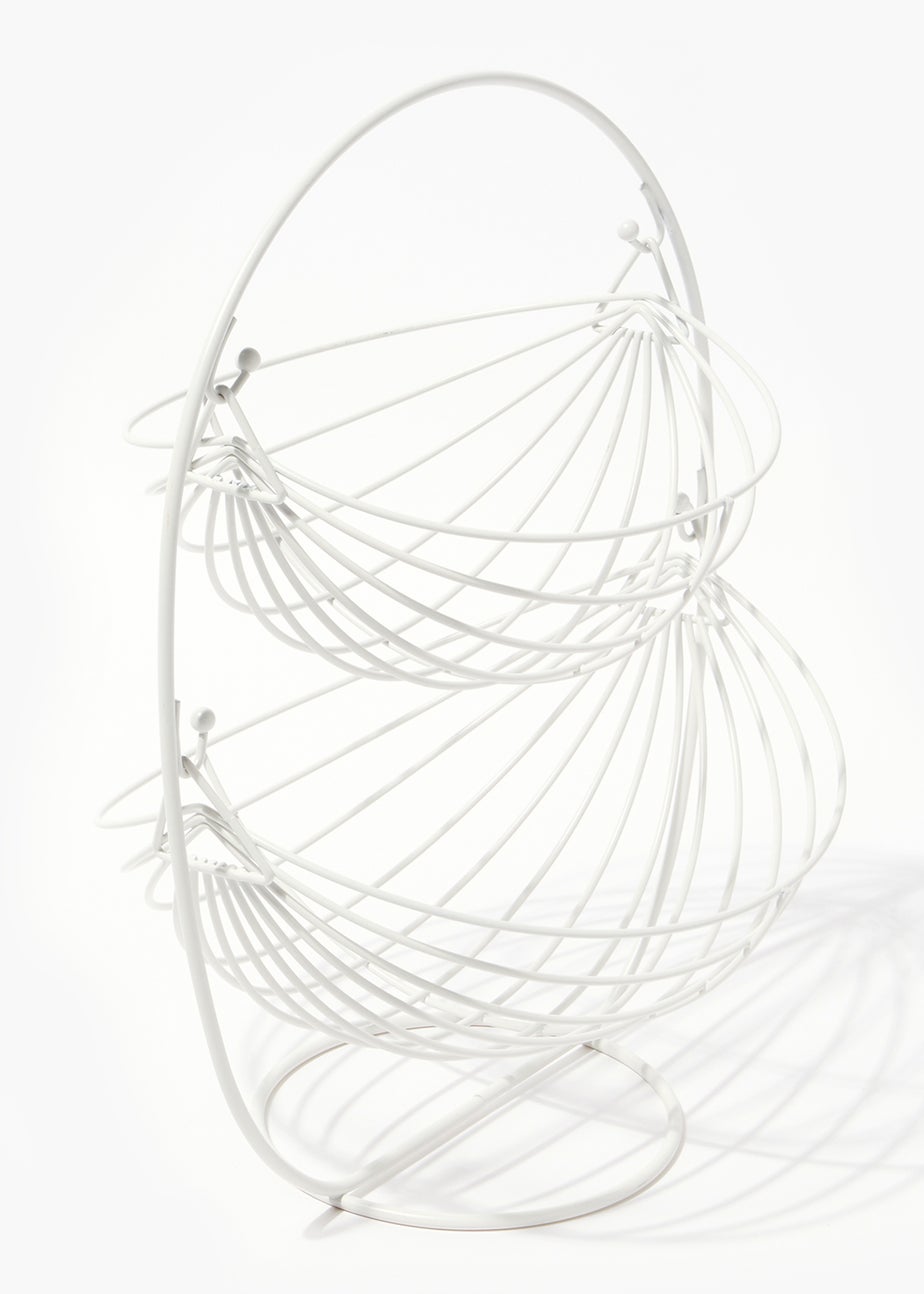 White Wire Two Tier Fruit Basket (40cm x 30cm x 25cm)