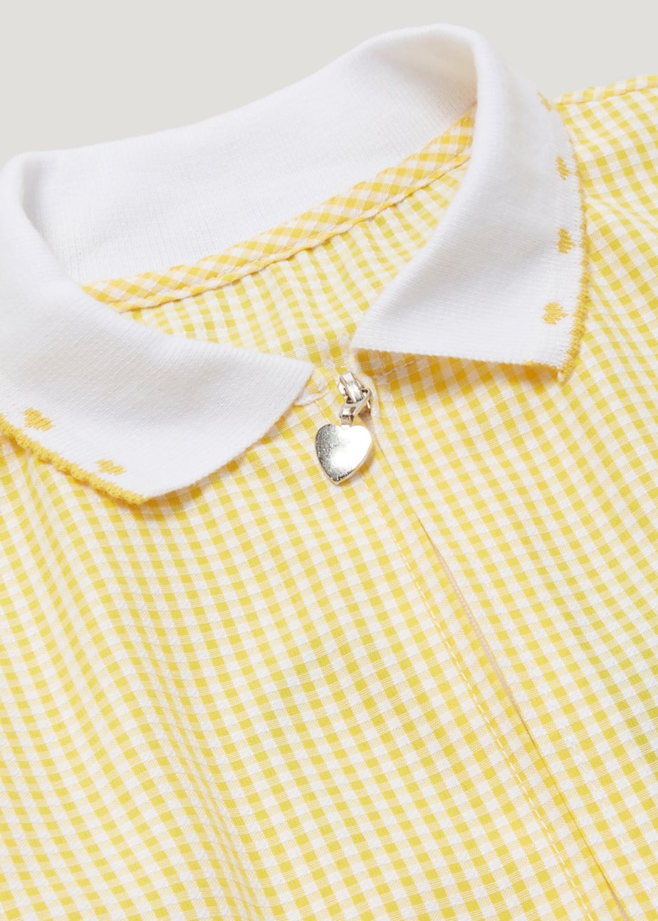 Girls Yellow Knitted Collar Gingham School Dress (3-14yrs)