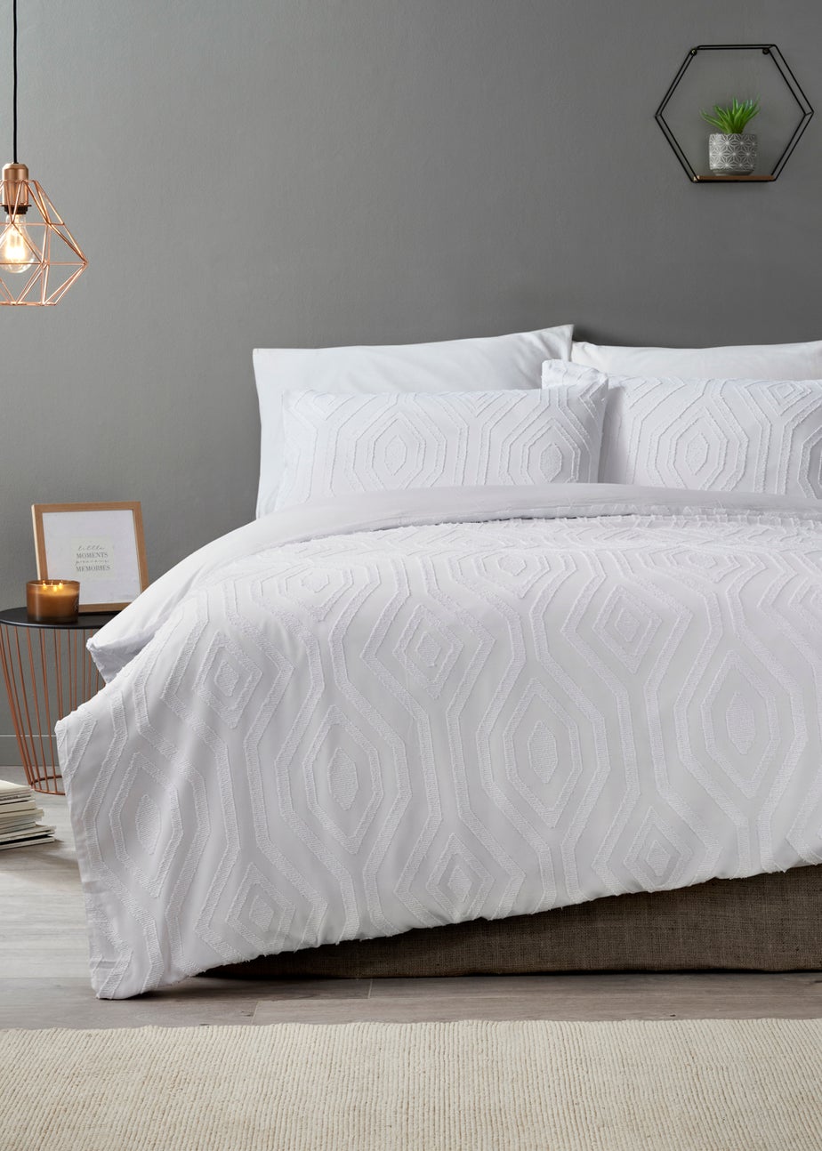 White Geometric Tufted Duvet Cover