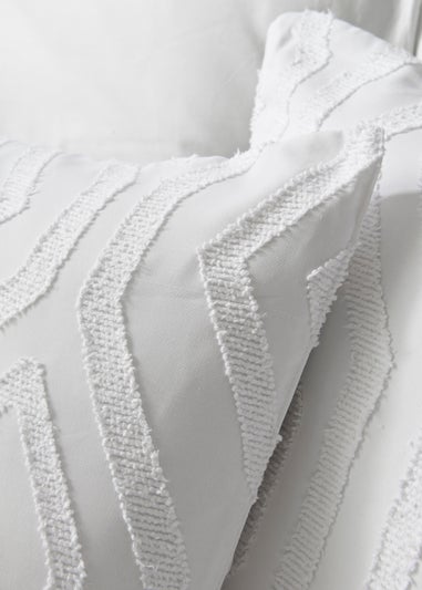 White Geometric Tufted Duvet Cover