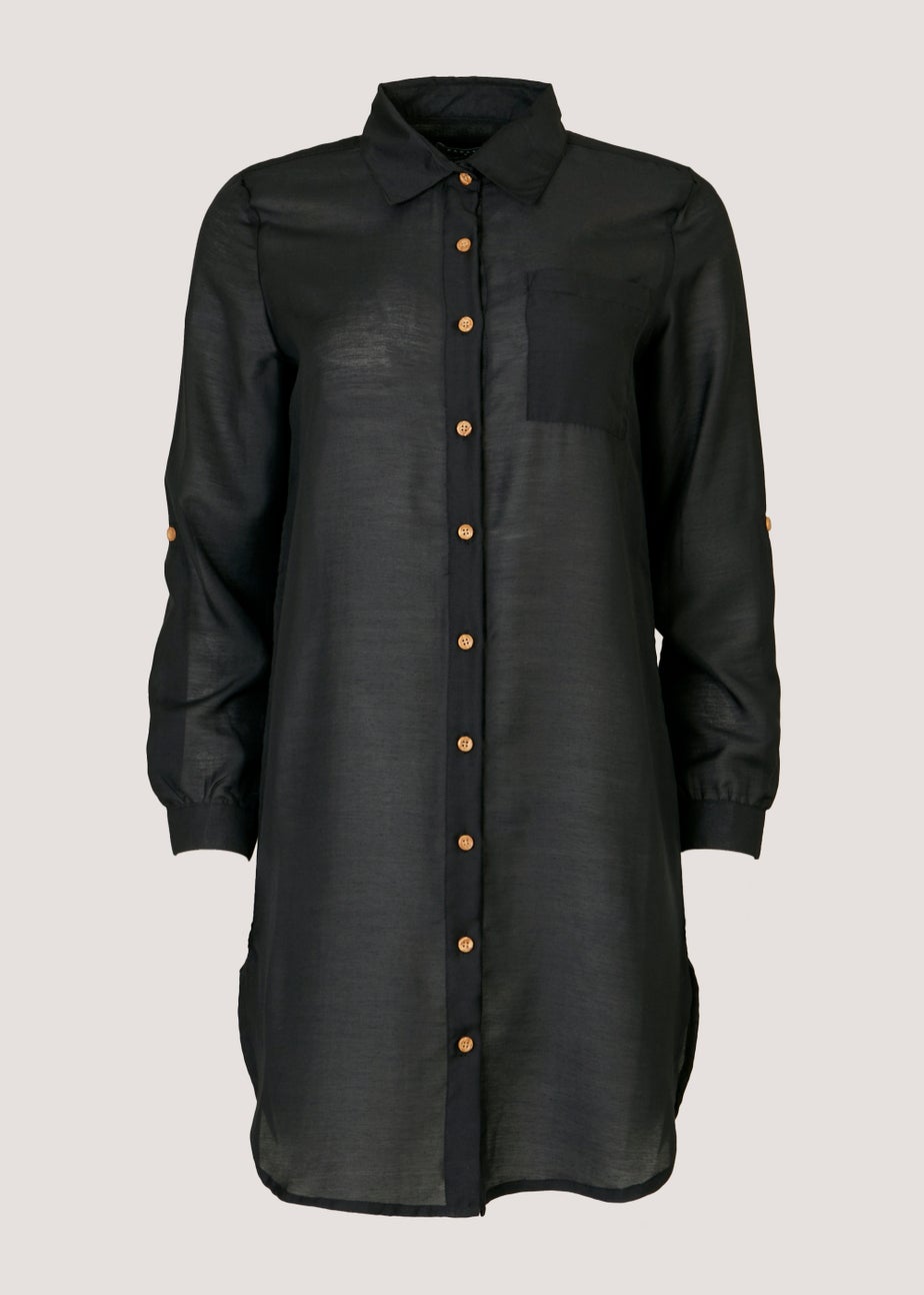 Black Longline Beach Shirt