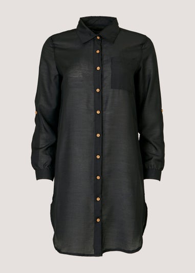 Black Longline Beach Shirt