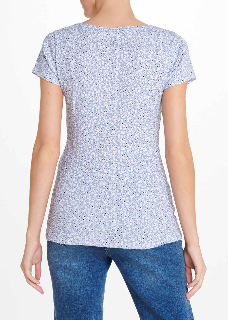 Blue Floral Print Crew Neck T-Shirt
