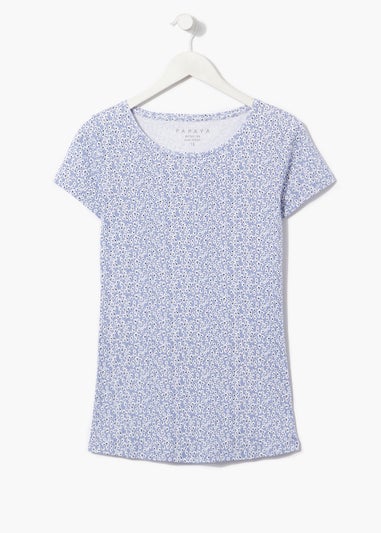 Blue Floral Print Crew Neck T-Shirt
