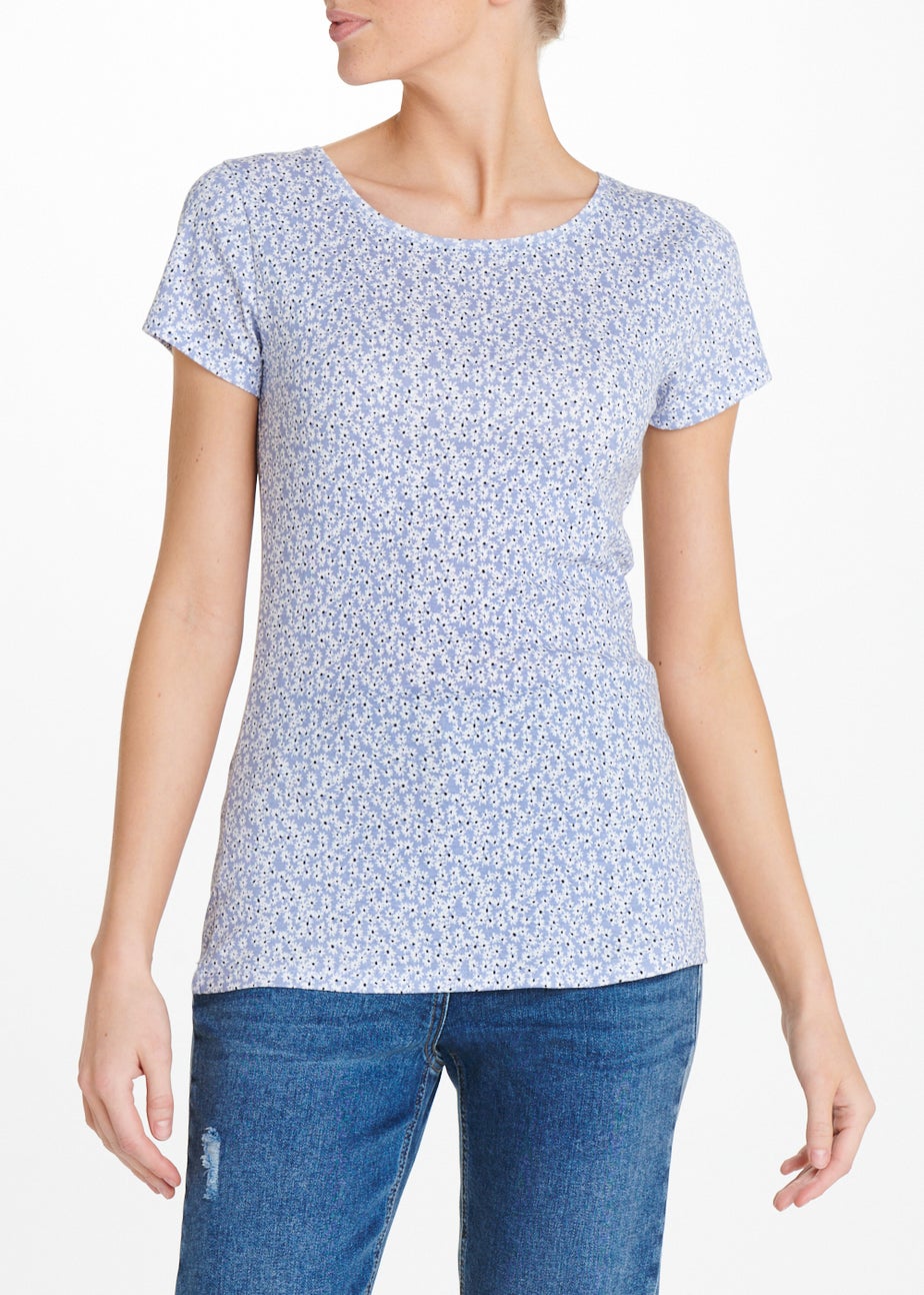 Blue Floral Print Crew Neck T-Shirt