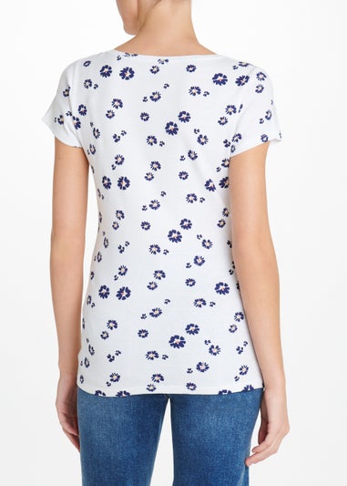 White Daisy Print Crew Neck T-Shirt