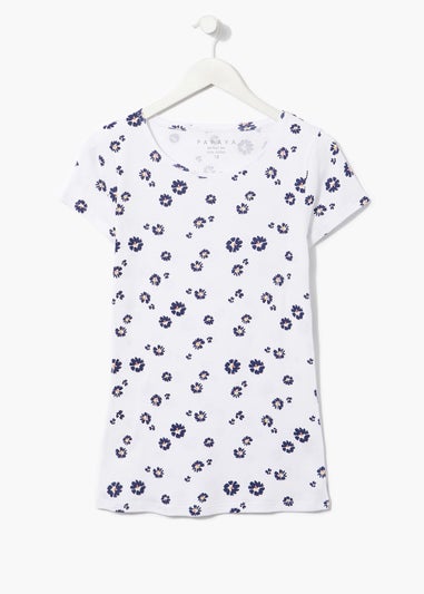 White Daisy Print Crew Neck T-Shirt