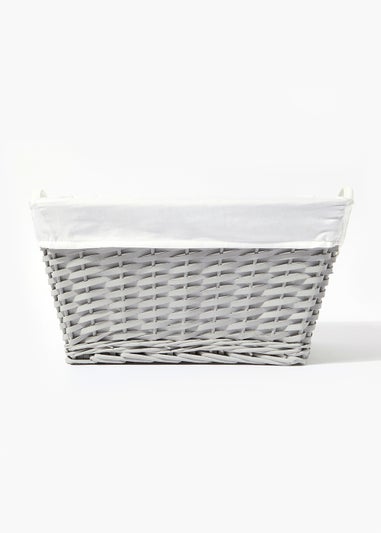Large Grey Woven Wood Storage Basket (43cm x 33cm x 23cm)