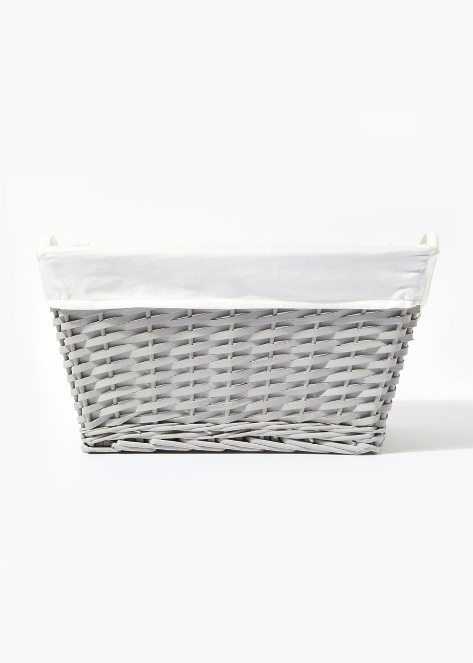 Large Grey Woven Wood Storage Basket (43cm x 33cm x 23cm)