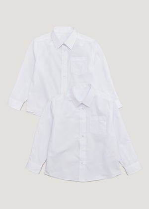 Girls 2 Pack White Plus Fit Long Sleeve School Blouses (6-16yrs)
