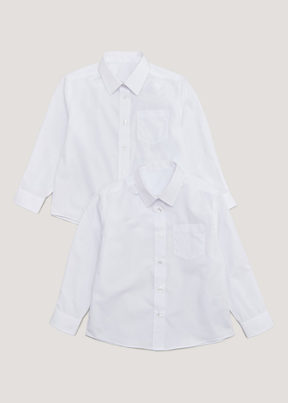 Girls 2 Pack White Plus Fit Long Sleeve School Blouses (6-16yrs)
