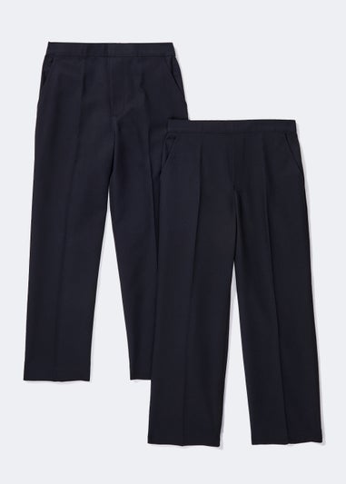 Boys 2 Pack Navy Pull On School Trousers (3-11yrs)