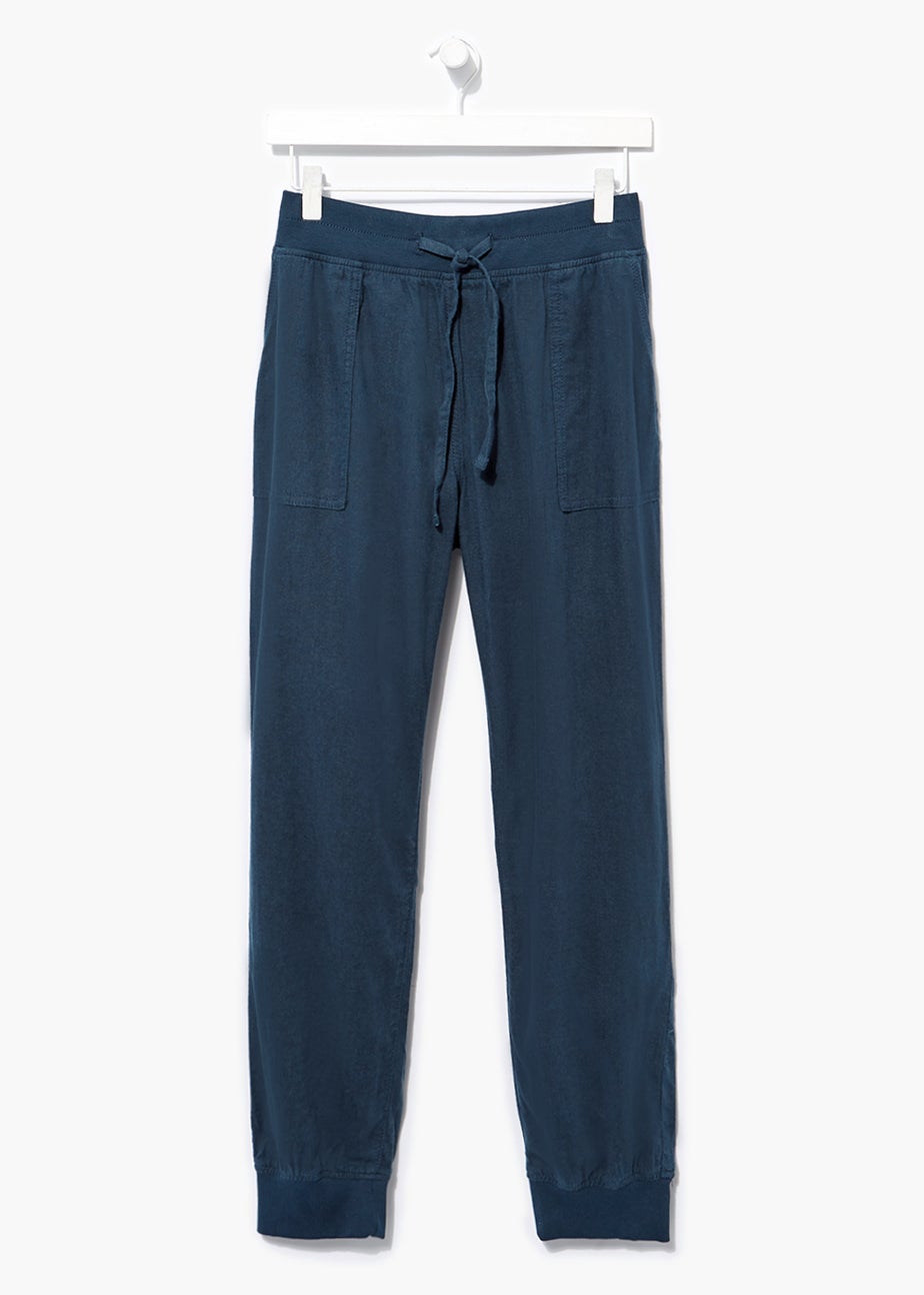 Navy Linen Blend Joggers
