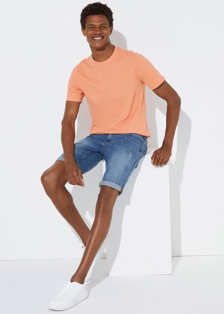 Mid Wash Stretch Denim Shorts