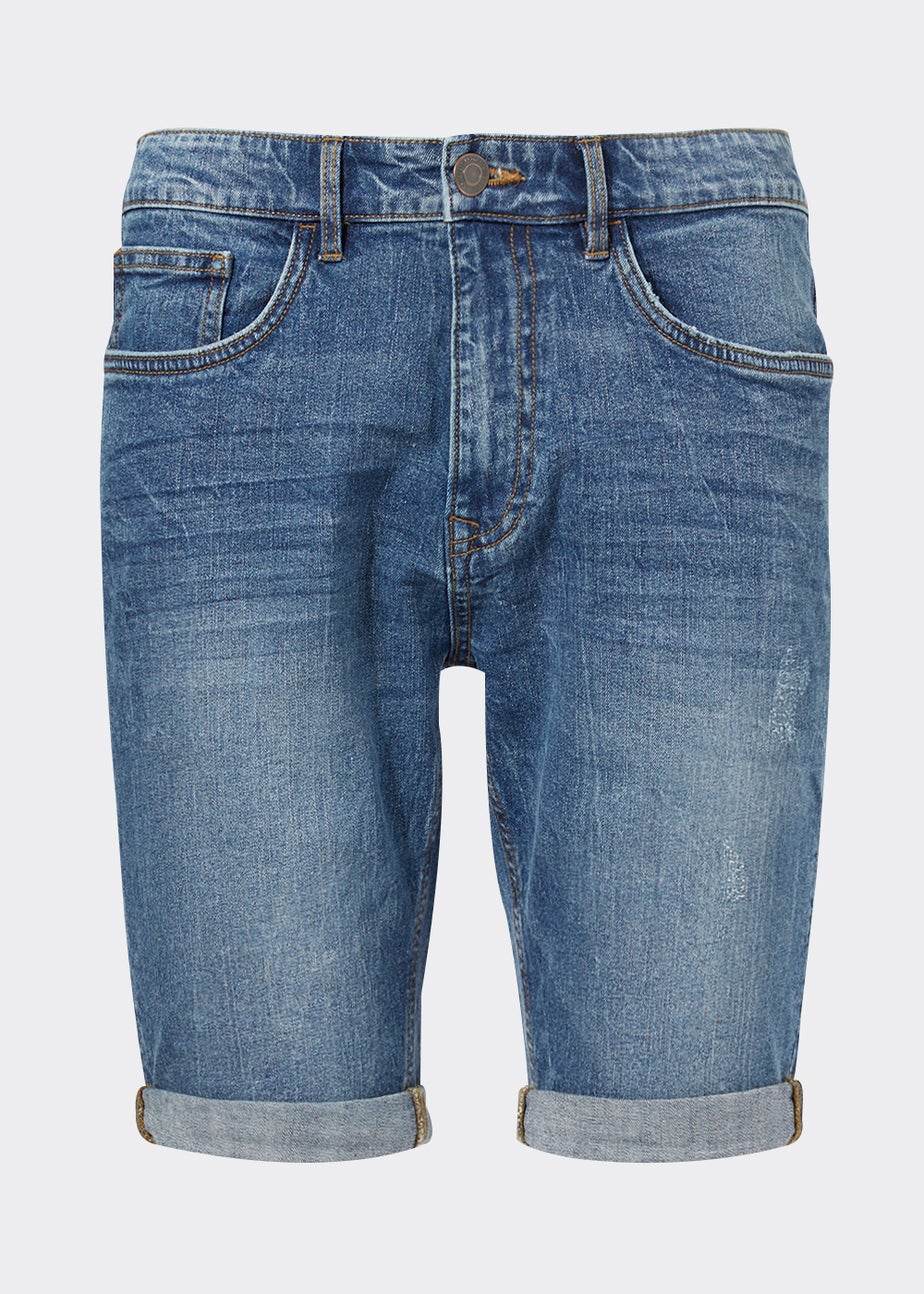 Mid Wash Stretch Denim Shorts