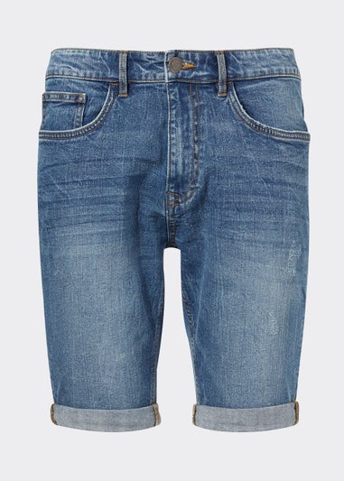 Mid Wash Stretch Denim Shorts