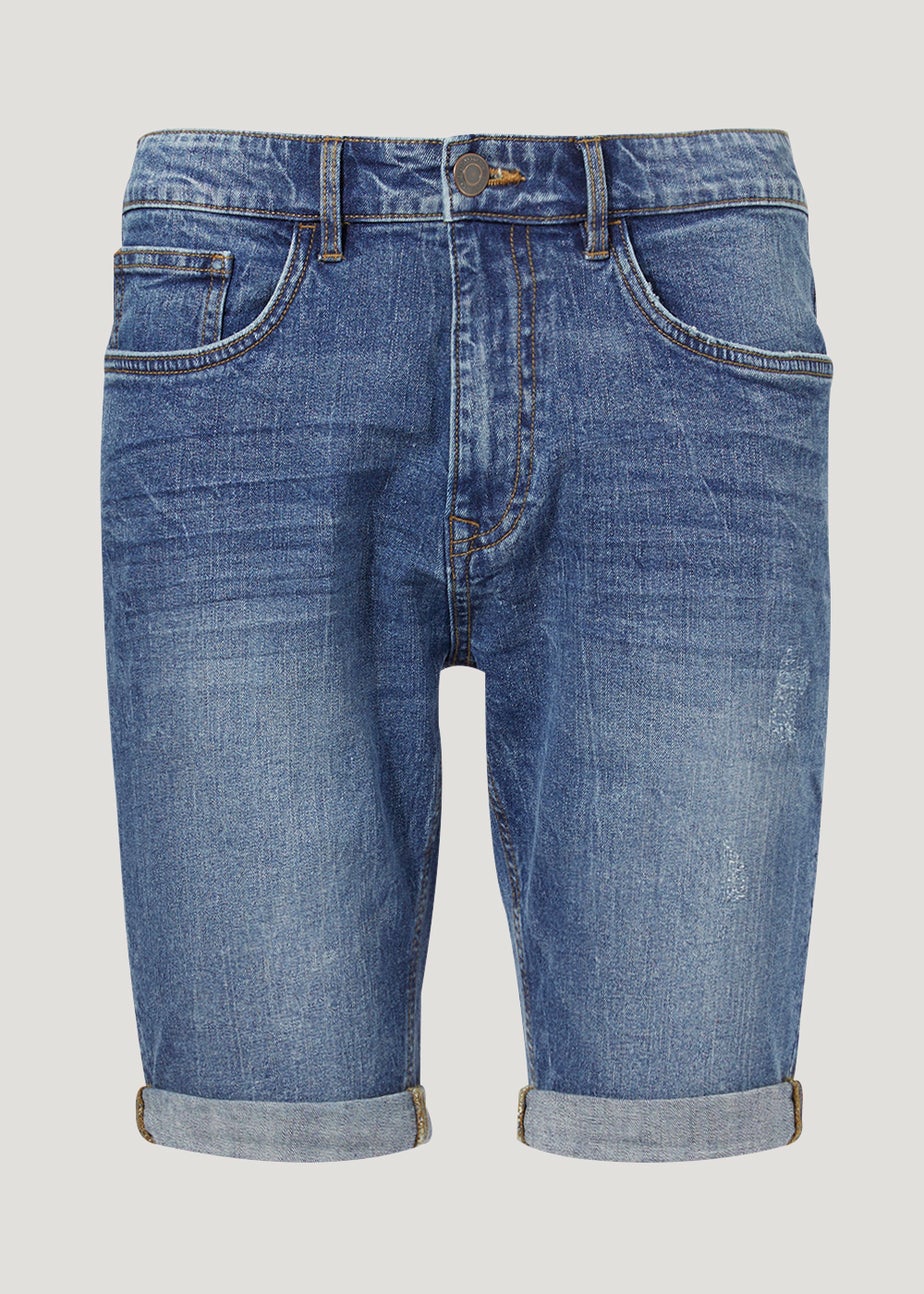 Mid Wash Stretch Denim Shorts